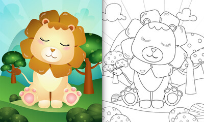 coloring book for kids with a cute lion character illustration