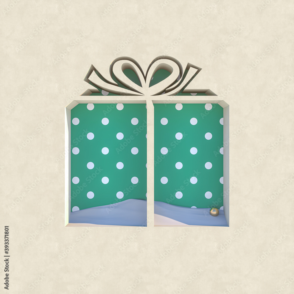Poster empty podium backdrop with christmas decoration shape. 3d render.