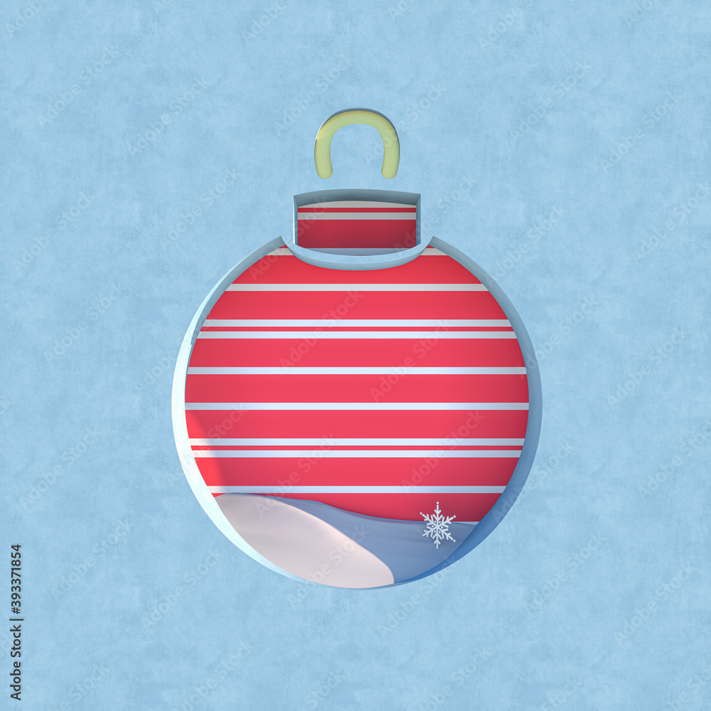 Poster empty podium backdrop with christmas decoration shape. 3d render.