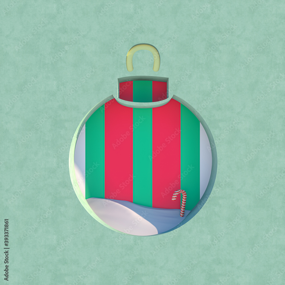 Poster empty podium backdrop with christmas decoration shape. 3d render.
