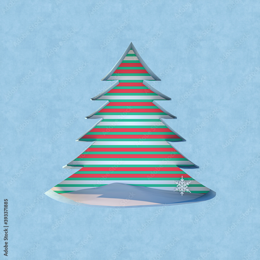 Poster empty podium backdrop with christmas decoration shape. 3d render.