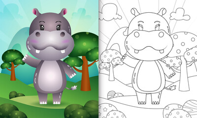 coloring book for kids with a cute hippo character illustration