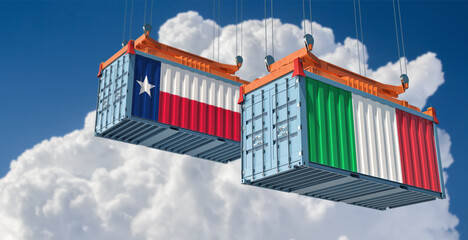 Freight containers with Texas and Italy flags. 3D Rendering 