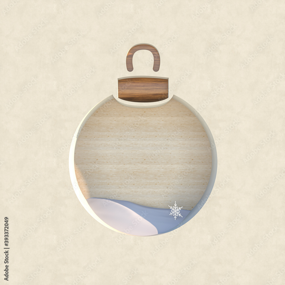 Poster Empty wooden podium backdrop with Christmas decoration shape. 3d render.