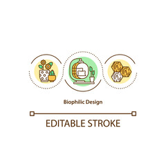 Biophilic design concept icon. Indoor environment with greenery. Living space with plants. Biophilia idea thin line illustration. Vector isolated outline RGB color drawing. Editable stroke