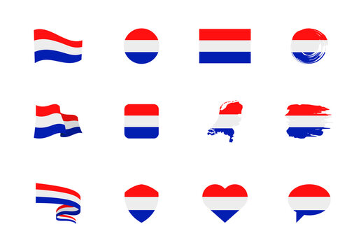 Flags of Netherlands - flat collection. Flags of different shaped twelve flat icons.