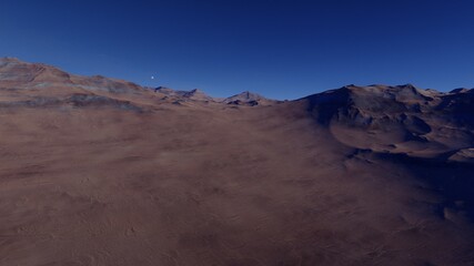 Fototapeta na wymiar Exoplanet fantastic landscape. Beautiful views of the mountains and sky with unexplored planets. 3D render