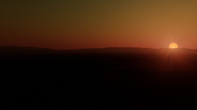 Exoplanet fantastic landscape. Beautiful views of the mountains and sky with unexplored planets. 3D render © ANDREI