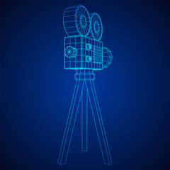 Polygonal camera projector. Movie time. Show film cinema festival concept.