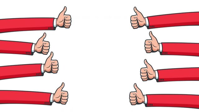 Thumb up hand gesture. Cartoon like sign for overlay. Looped animation with alpha channel.