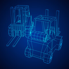 Forklift Loader lift truck. Wireframe illustration.