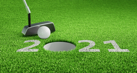 Golfball beim Putten 2021