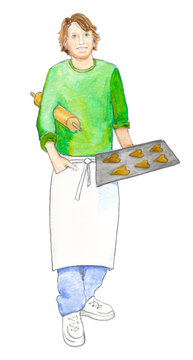 Young baker man bake gingerbread for christmas