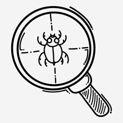 bug in magnifier doodle vector icon. Drawing sketch illustration hand drawn line eps10