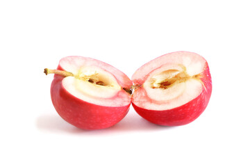 Apple cut in half isolated on white
