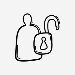 unlock user doodle vector icon. Drawing sketch illustration hand drawn line eps10