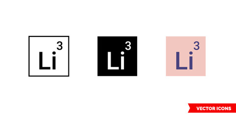 Lithium icon of 3 types color, black and white, outline. Isolated vector sign symbol.