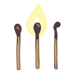Set of Matches icons, lighted match and burned match. hand drawing. vector , isolated