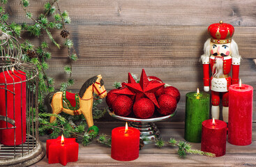 Christmas decoration red ornaments antique toys