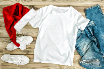  Christmas tshirt mockup template Fashion flatlay website social media