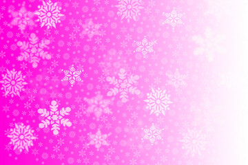 Naklejka na ściany i meble White snowflakes on pink faded background, wallpaper, greeting card