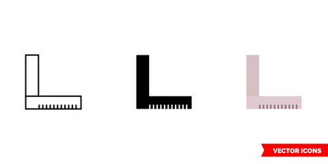 Setsquare icon of 3 types color, black and white, outline. Isolated vector sign symbol.