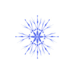 Blue watercolor snowflake isolated on a white background. Beautiful hand-drawn flake of snow for your design. Cute Christmas illustration. Winter object.