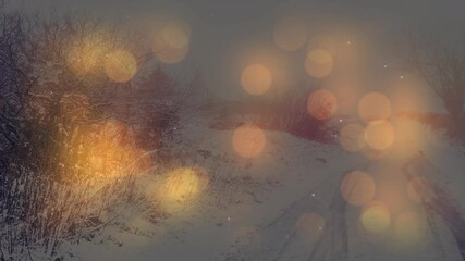 Animation of christmas flickering fairy lights over winter scenery