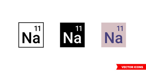 Sodium icon of 3 types color, black and white, outline. Isolated vector sign symbol.