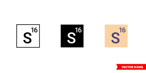 Sulfur icon of 3 types color, black and white, outline. Isolated vector sign symbol.