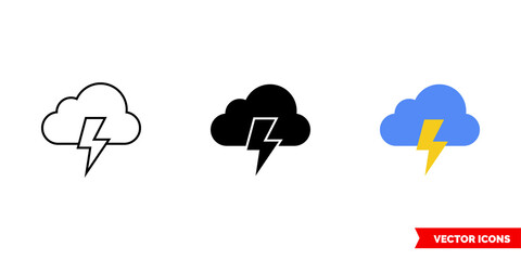 Thundercloud icon of 3 types color, black and white, outline. Isolated vector sign symbol.