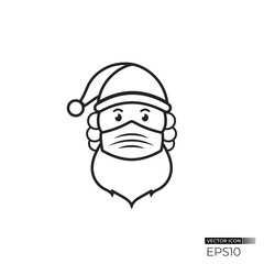 Santa claus using mask icon. Line icon of santa claus using mask vector design. isolated on white background