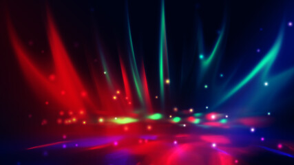 Obraz premium Neon abstract light rays on a dark background. Light effect, laser show, surface reflection. Ultraviolet radiation, nightclub. 3d illustration