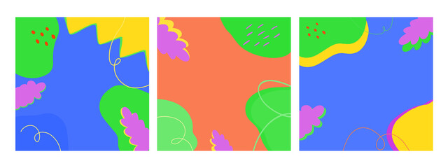 Vector colorful set with contemporary modern trendy vector illustrations of abstract background. Hand drawn various shapes and doodle objects.