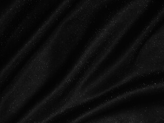 Shiny black crumpled fabric texture. Elegant cloth background