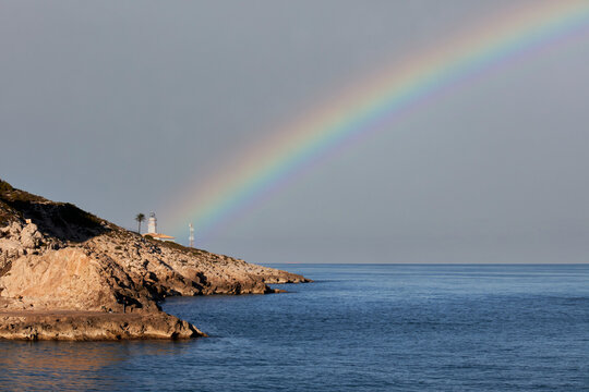 CULLERA, SPAIN - 2020: Cullera lighthouse from the viewpoint	