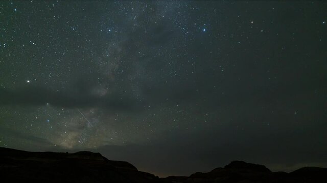 Time lapse of Milky Way galaxy over rock strata at Paria Canyon in Utah