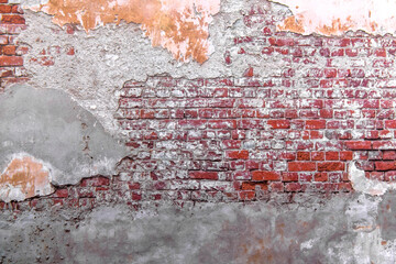 Close-up concrete exterior cracked seamless pattern dirty plaster brick texture.