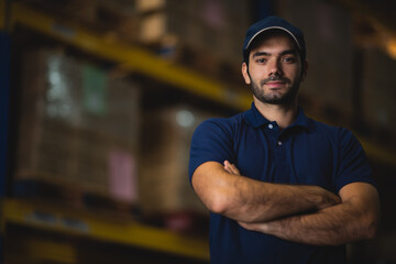 Portrait of a foreman in an international warehouse storage space, concept of business, logistics...