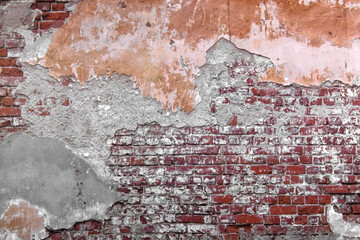 Close-up concrete exterior cracked seamless pattern dirty plaster brick texture.