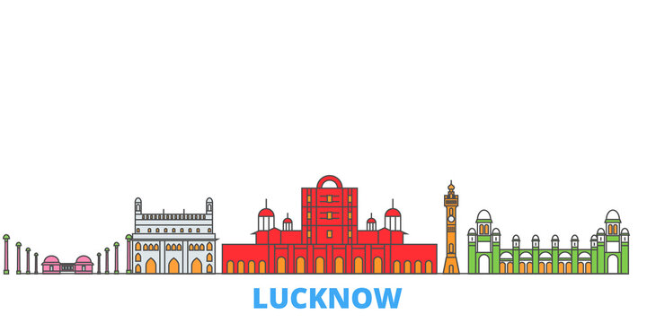 lucknow skyline buildings colorful line art clip art preview
