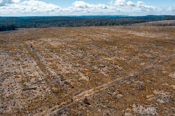 Aerial view of a cleared open field affected by bushfire in regional Australia