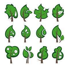 Trees. Collection of design elements. Icons set.