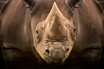 This Bllack Rhino facing straight at the camera illustrates the size and mass of this great animal.