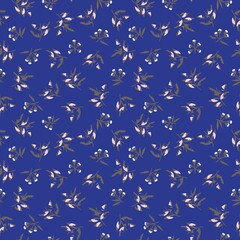 Blue Tropical Botanical Leaf Seamless Pattern Background