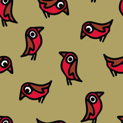 Seamless vector pattern with simple birds on beige background. Hand drawn dove wallpaper design. Cartoon animal fashion textile.