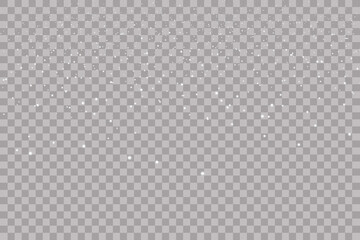 Falling hail or snow on a transparent background. Falling water drops texture.