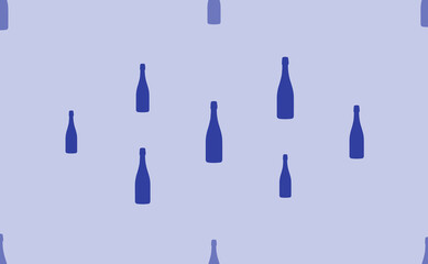 Seamless pattern of large isolated blue champagne symbols. The pattern is divided by a line of elements of lighter tones. Vector illustration on light blue background