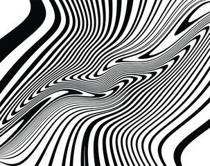  Line art optical art. Psychedelic background. Monochrome background. Optical illusion style. Black dark background. Modern pattern. Abstract graphic texture. Graphic ornament. Vector template