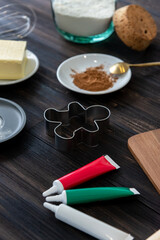Ingredients for baking Christmas gingerbread men cookies